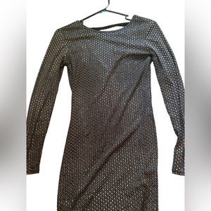 glittery midi dress with long sleeves and cut out back
